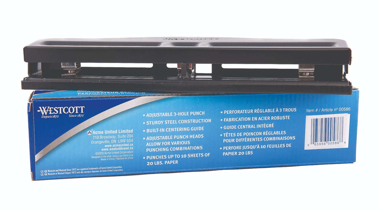 Westcott® Adjustable Light Duty 3 Hole Punch