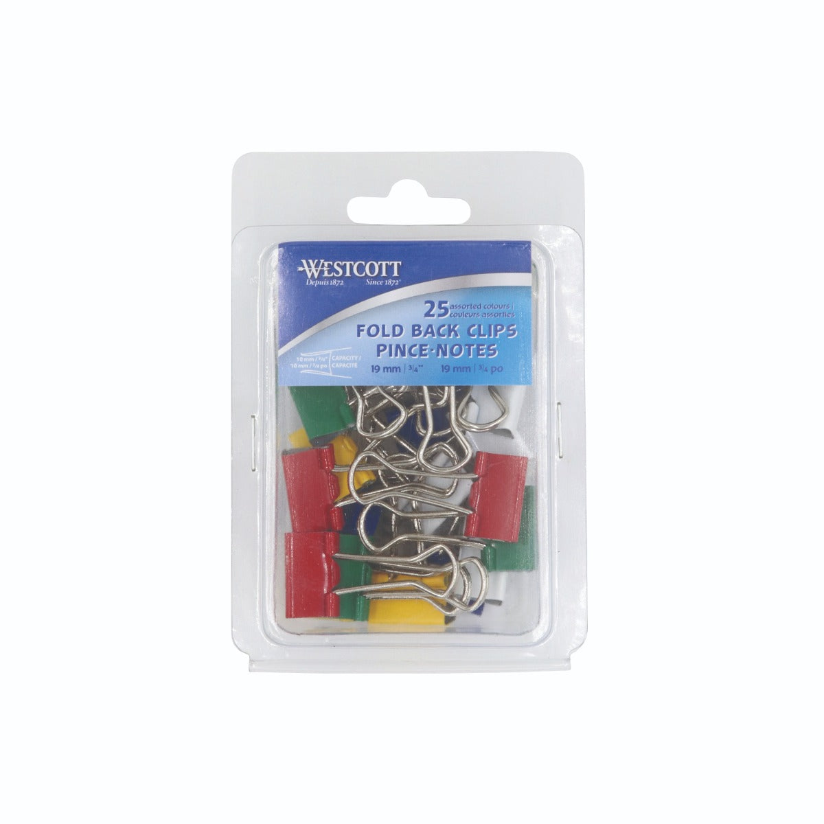 Westcott® 3/4" (19 mm), Coloured Fold Back Clips, 25/pack