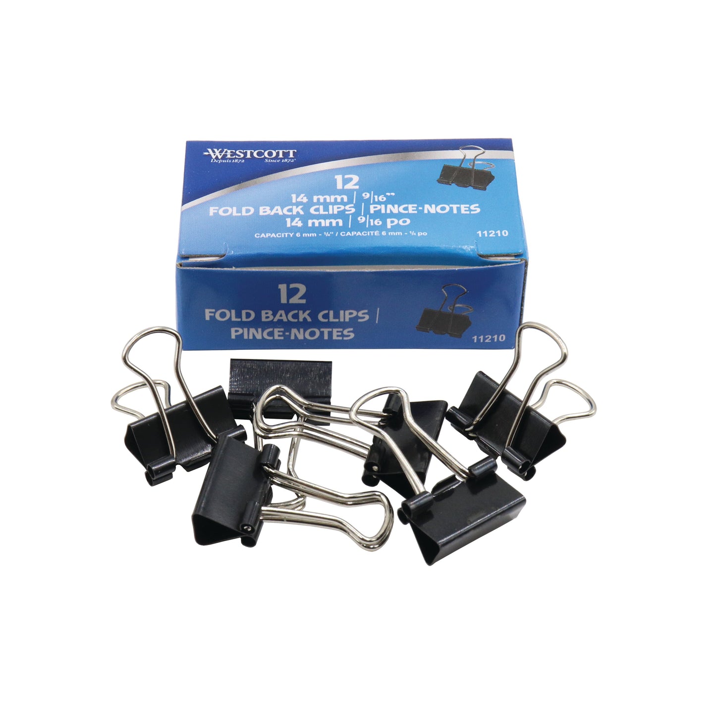 Westcott® 9/16" (14 mm) Black Fold Back Clips, 12/box