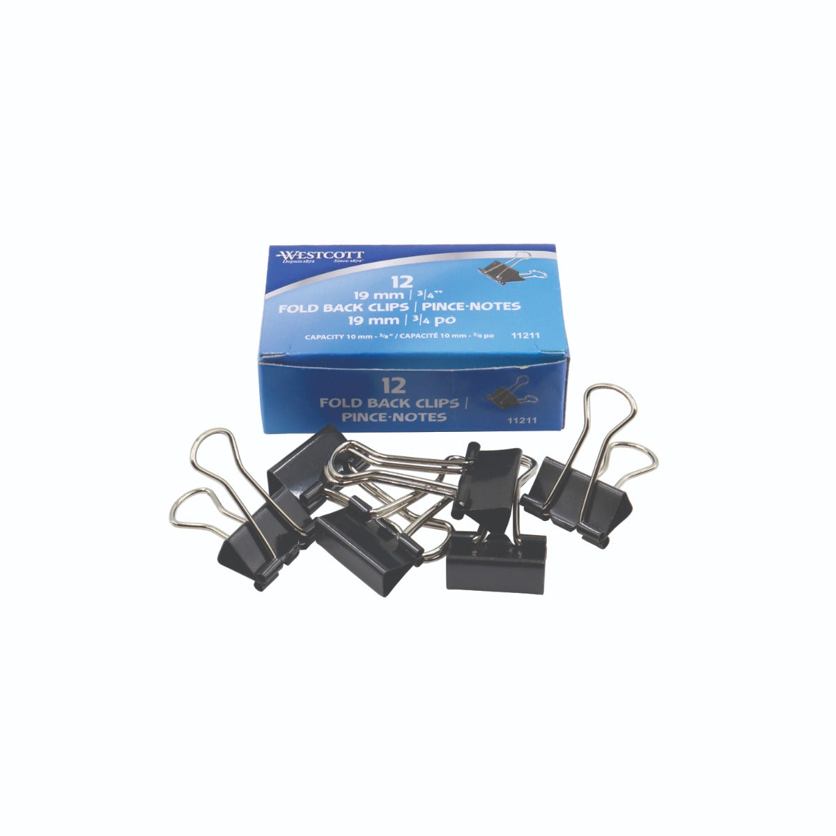 Westcott® 3/4" (19 mm) Black Fold Back Clips, 12/box