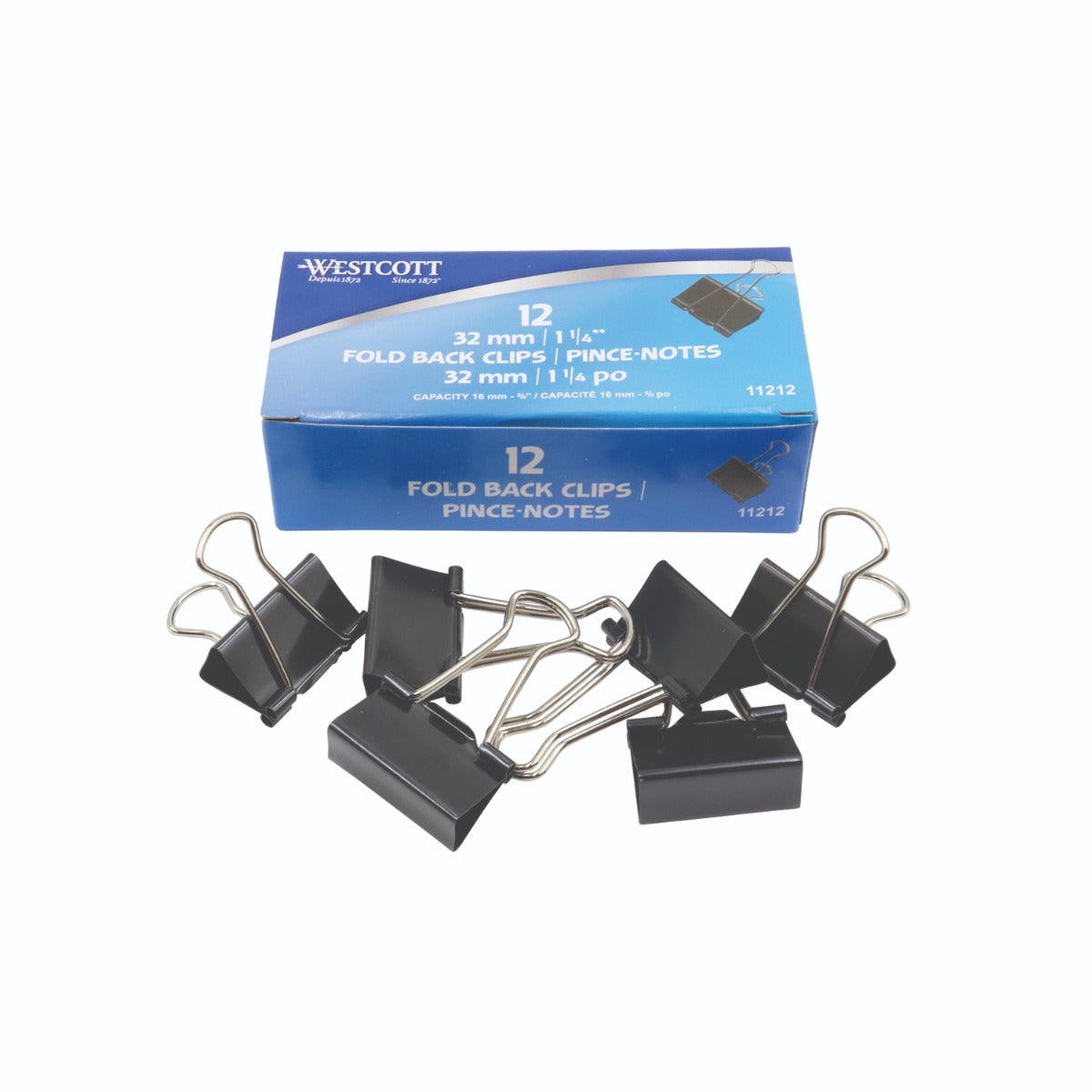 Westcott® 1-1/4" (32 mm) Black Fold Back Clips, 12/box