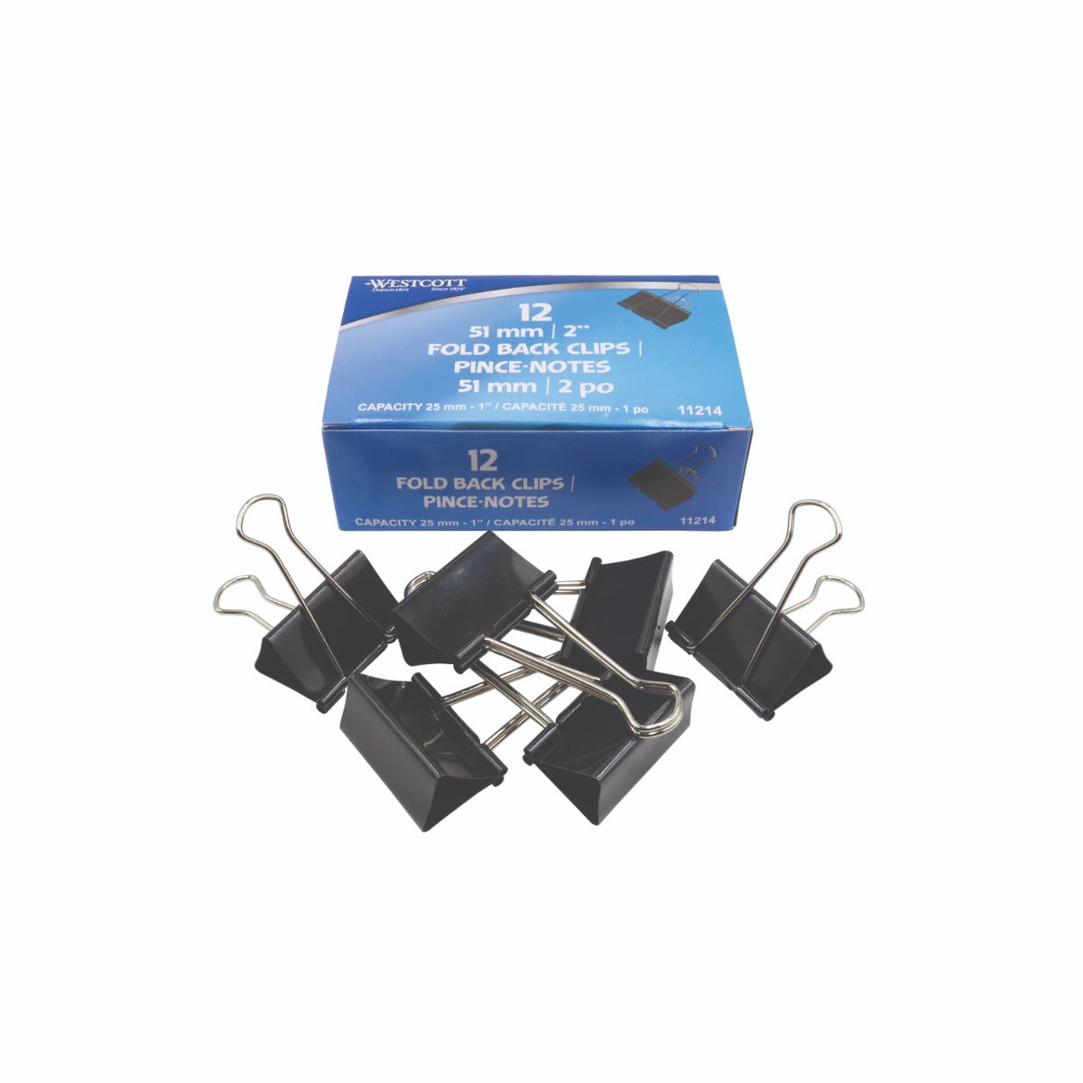 Westcott® 2" (51 mm) Black Fold Back Clips, 12/box