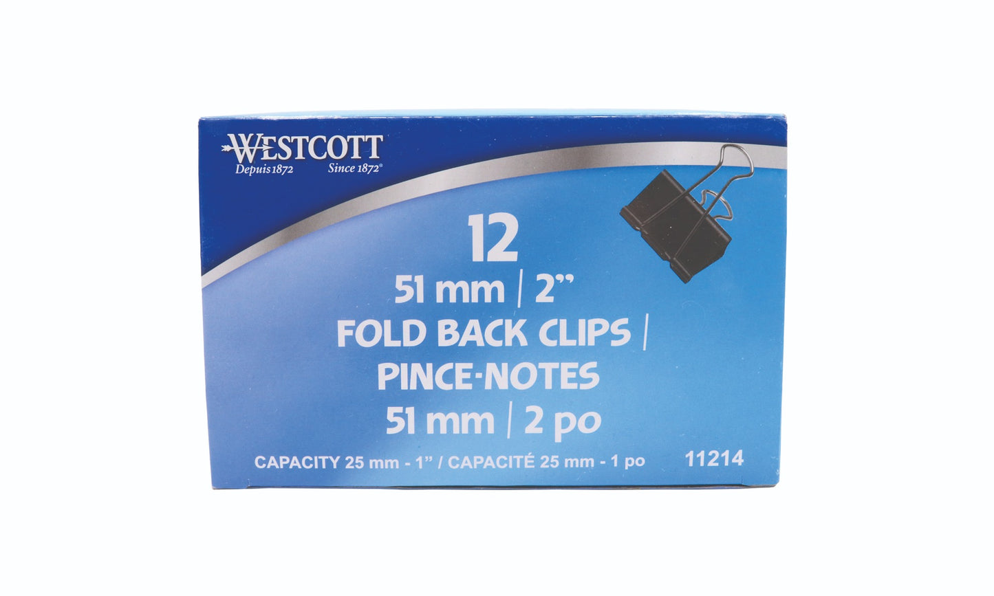 Westcott® 2" (51 mm) Black Fold Back Clips, 12/box