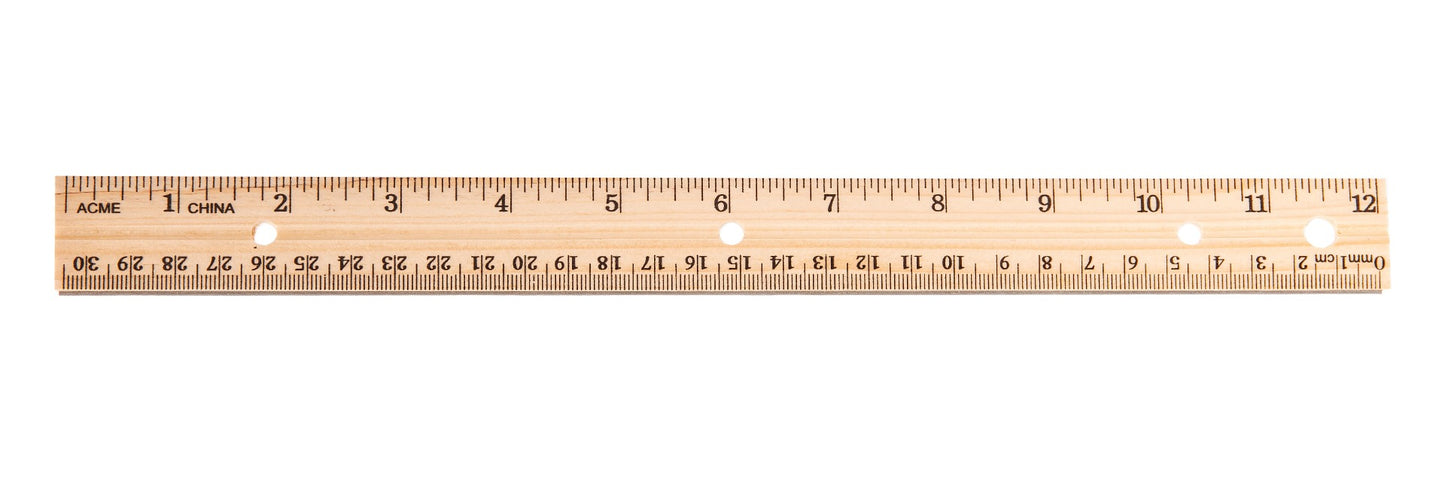Westcott® 30cm/12" Wooden School Ruler - Metal Edge