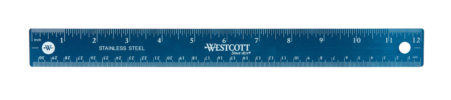 Westcott® 30cm/12" Stainless Steel Ruler, Assorted Colours