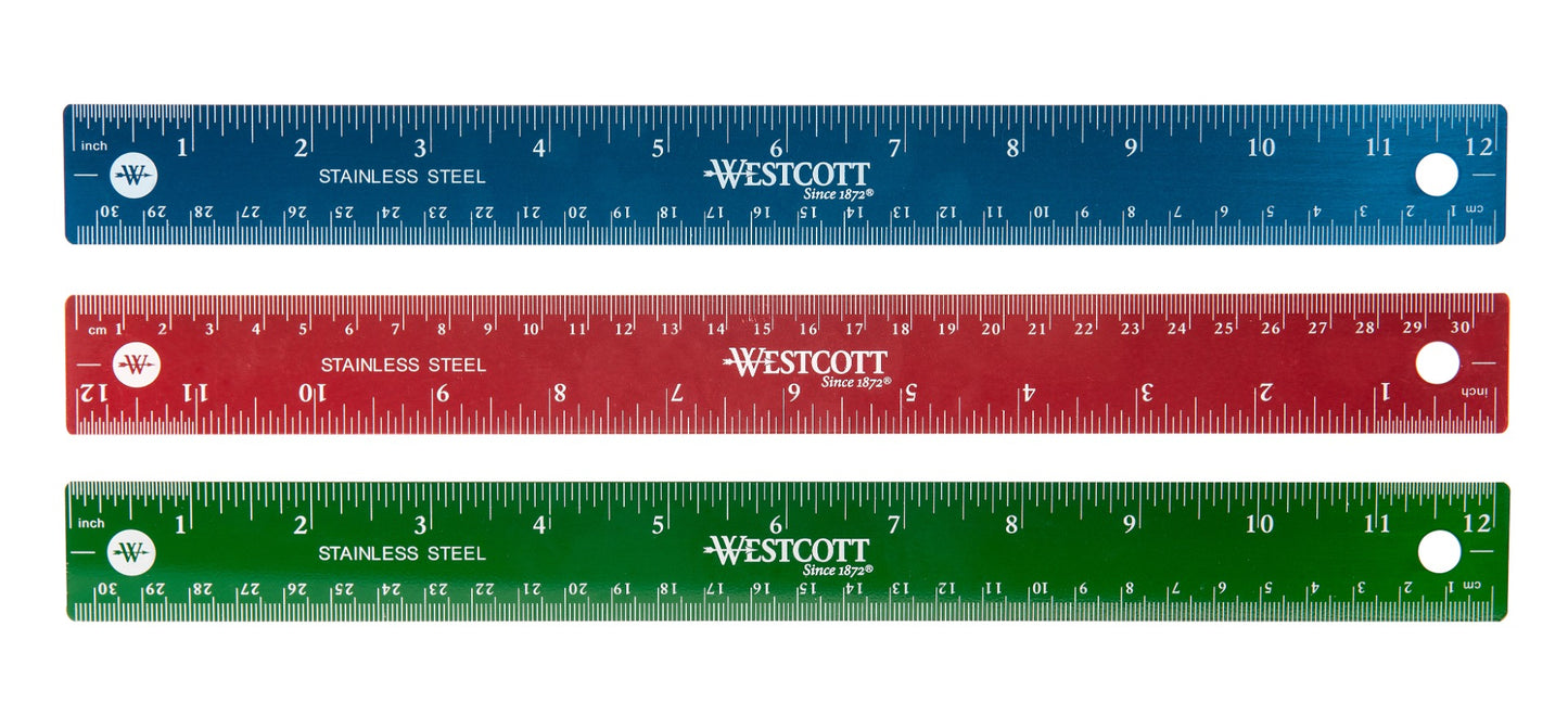 Westcott® 30cm/12" Stainless Steel Ruler, Assorted Colours