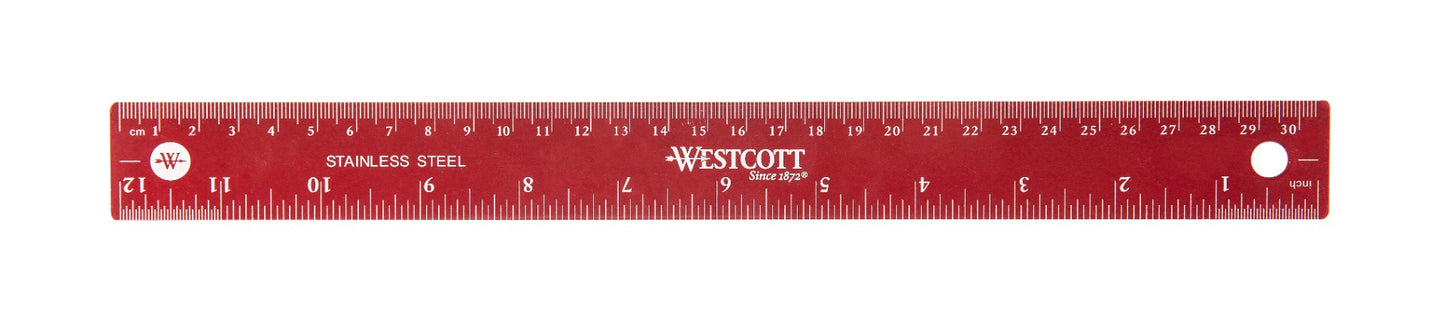 Westcott® 30cm/12" Stainless Steel Ruler, Assorted Colours