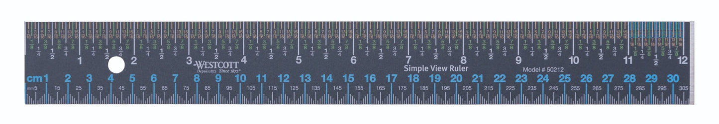 Westcott® 12"/30cm Simple View Steel Ruler