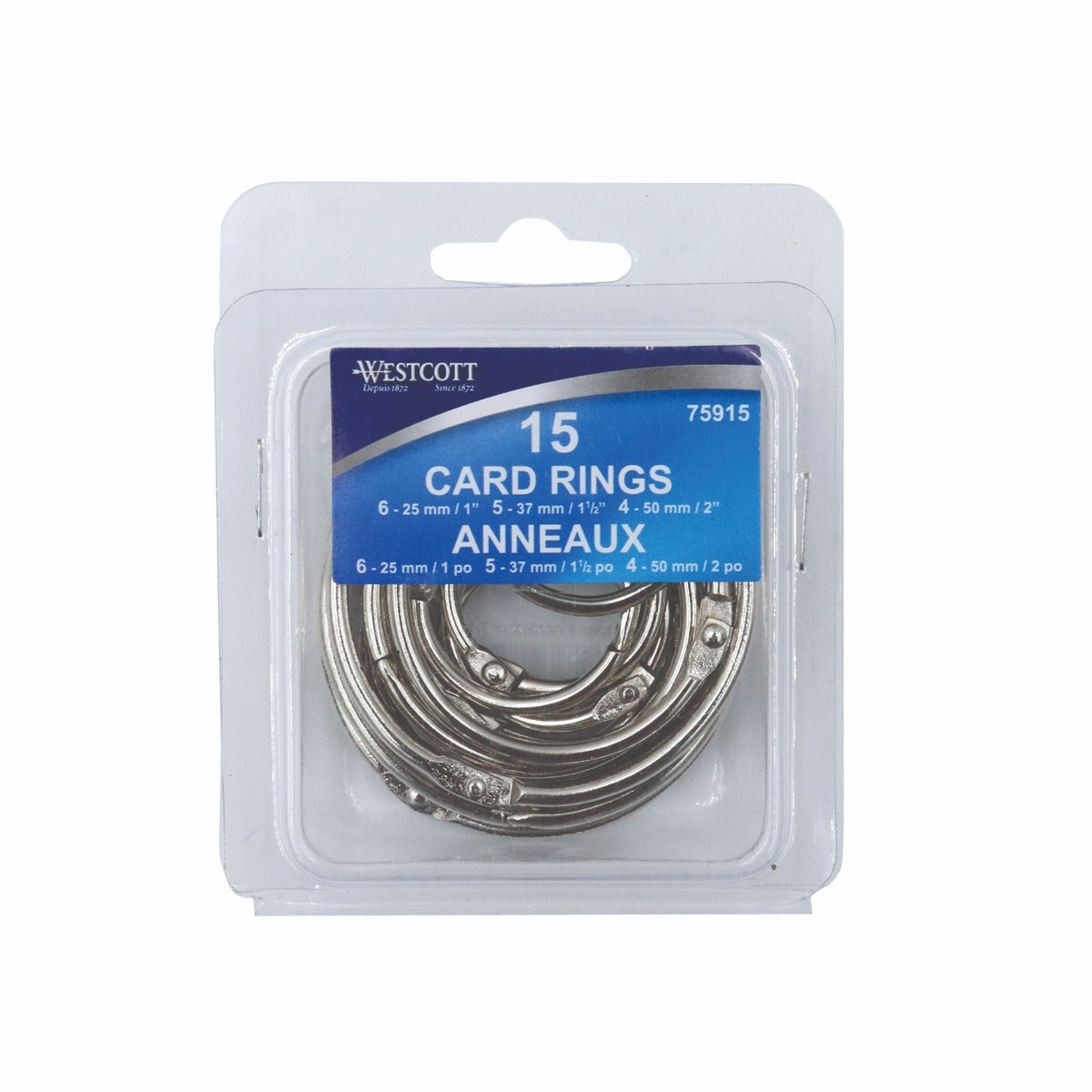 Westcott® Loose Leaf Rings Assorted Sizes, 15/pack