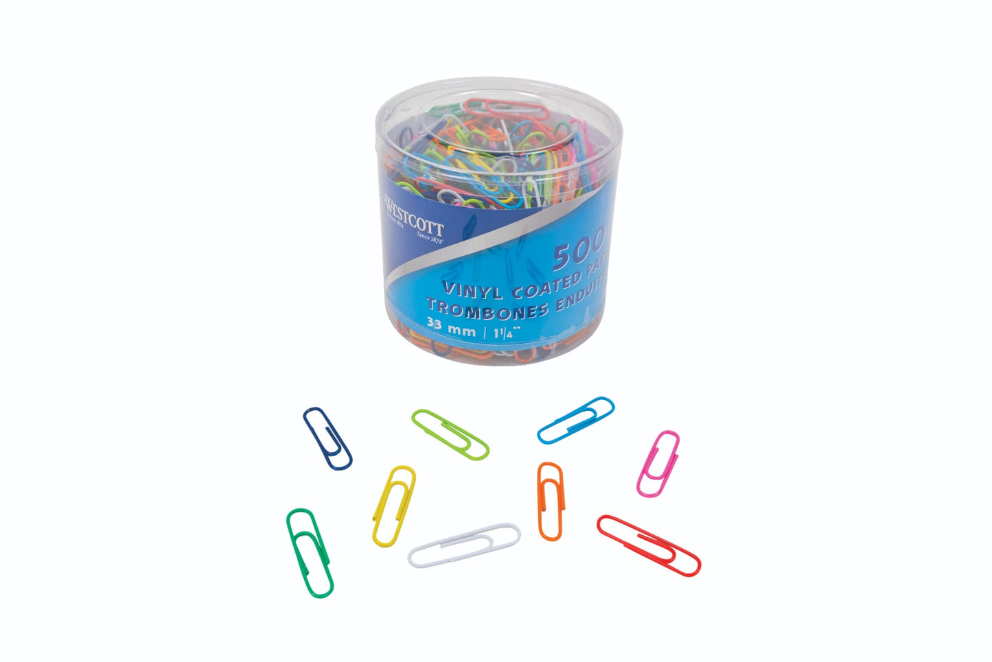 Westcott® 1-1/4" (33mm) Vinyl Coated Paper Clips, 500/tub