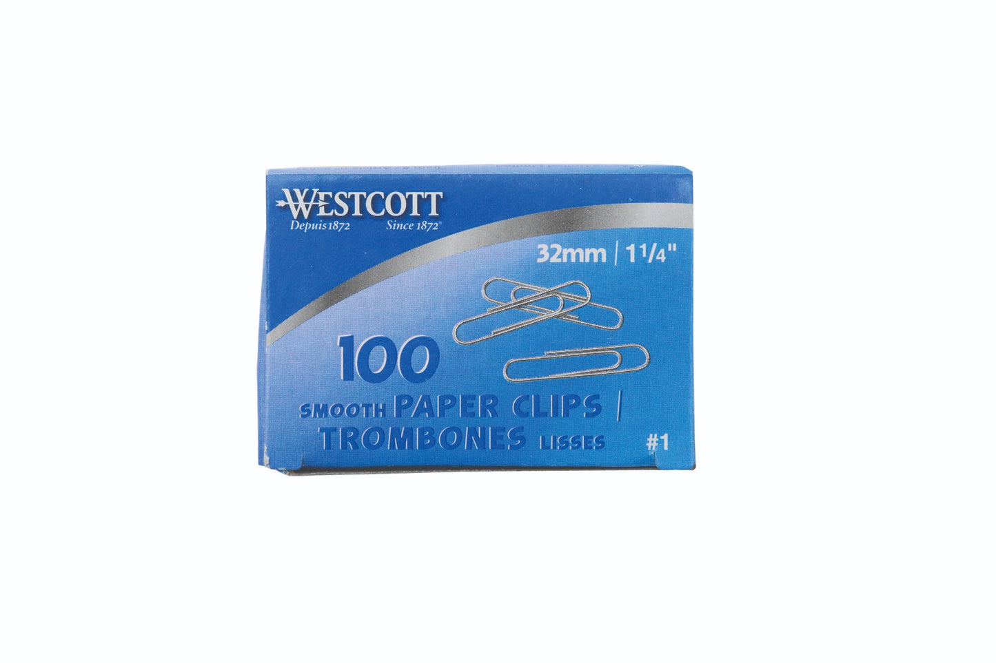 Westcott® 1-1/4" (33mm) Smooth Paper Clips, 100/box