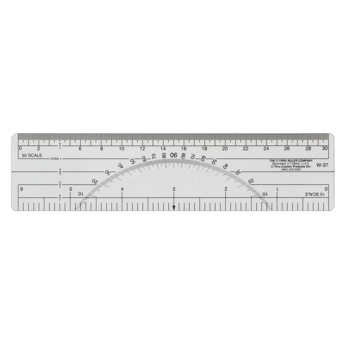 C-THRU 6" Protractor Ruler, 10ths/50ths
