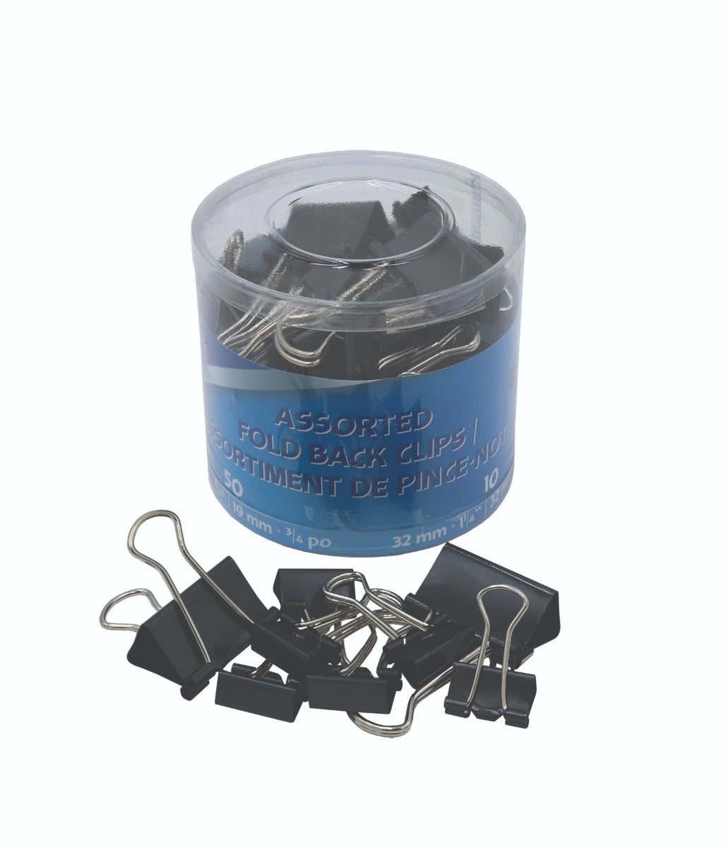Westcott® Black Fold Back Clips Assorted Sizes, 60/tub